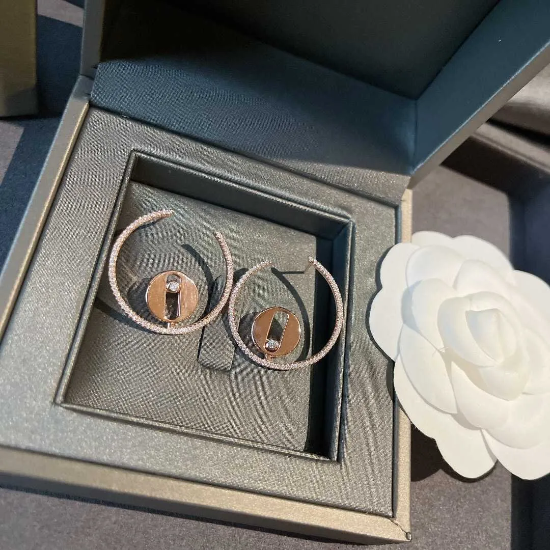 Marca europea, joyería de plata de ley 925 pura de lujo para mujer, diseño deslizante repleto de circonita, pendientes de Color oro rosa, regalos