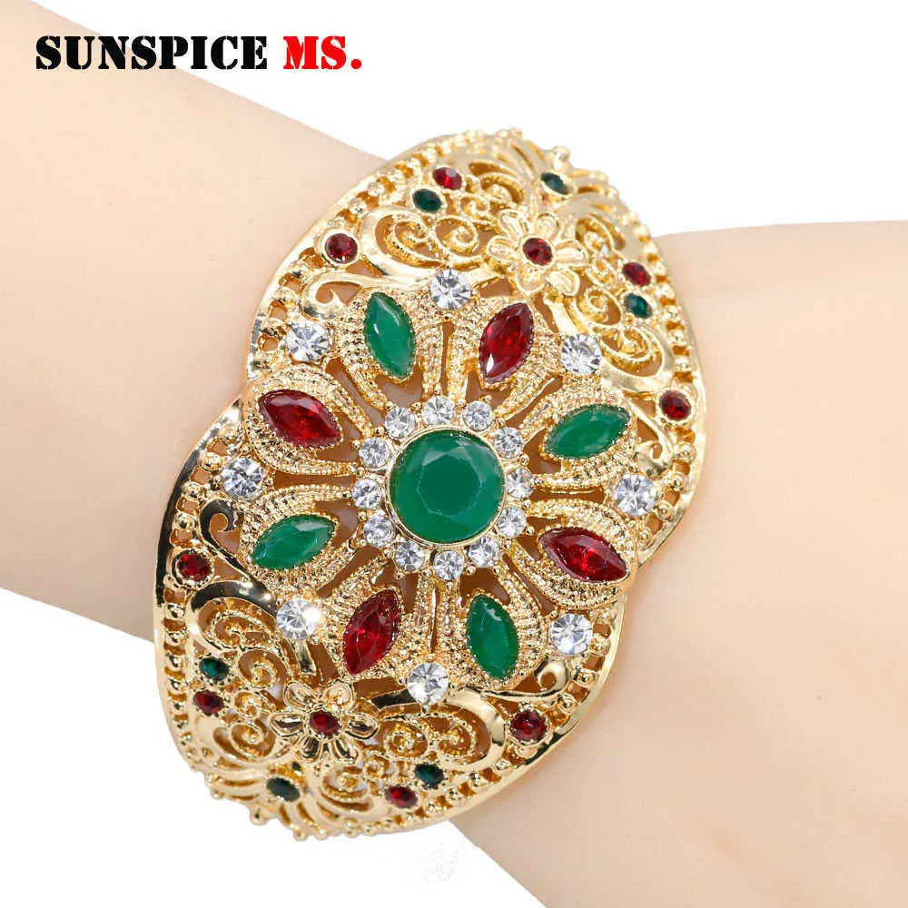 Sunspicens Gold Color Marokańskie Bransoletka Rhinestones Mankiet Bransoletka Dla Kobiet Algieria Etniczna Biżuteria Ślubna Dubaj Party Bijoux Prezent Q0719