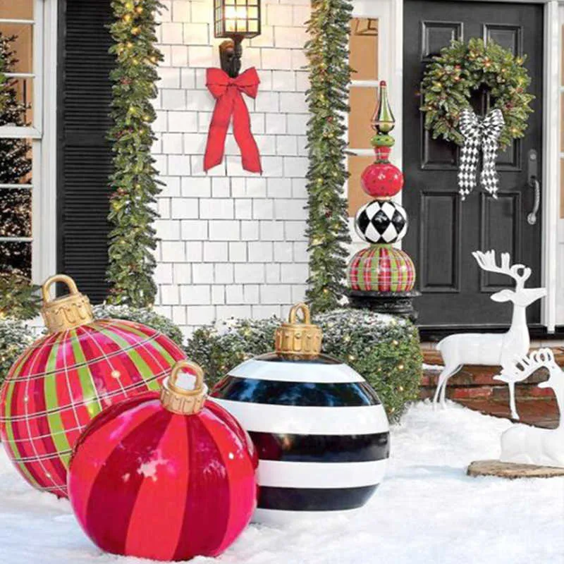 Bolas de Navidad de 60cm, decoraciones para árboles, atmósfera exterior, juguetes inflables de PVC para el hogar, Bola de regalo de Navidad, 1 ud., 60cm, 210911250i