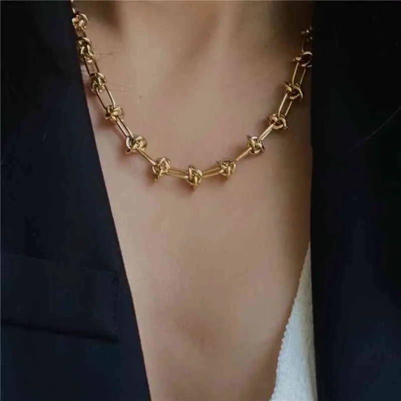 Hot Fe Free Stylowe RVS Chain Choker Chain Podstawowy Link Lip Figaro Knop Twisted Collier Dla Kobiet