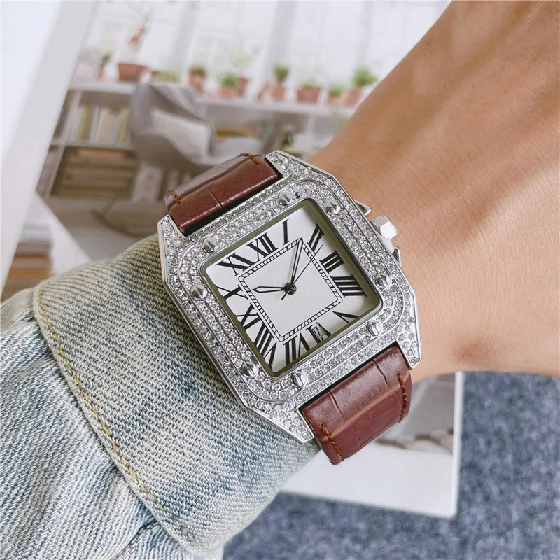 Relojes de marca de moda para hombre, reloj de pulsera con correa de cuero de alta calidad estilo cristal cuadrado CA56