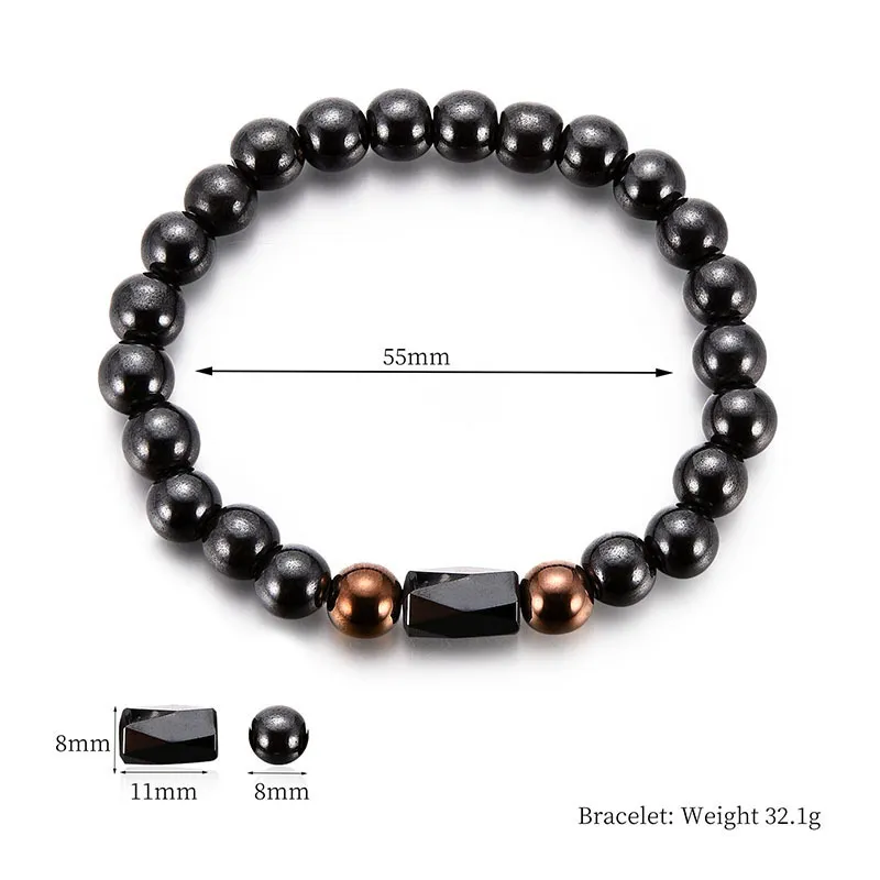 Bracciale con perline in ematite con magnete nero da 8 mm. Bracciale da uomo sano. Gioielli con cinturino elasticizzato con perline personalizzate8536170