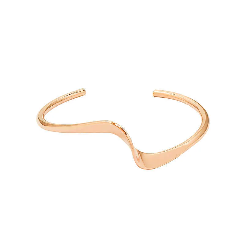 European and American C-word Adjustable Fashion Plain Ring Twist Open Bracelet Rose Gold Stainless Steel Cuff Bangle Q0717