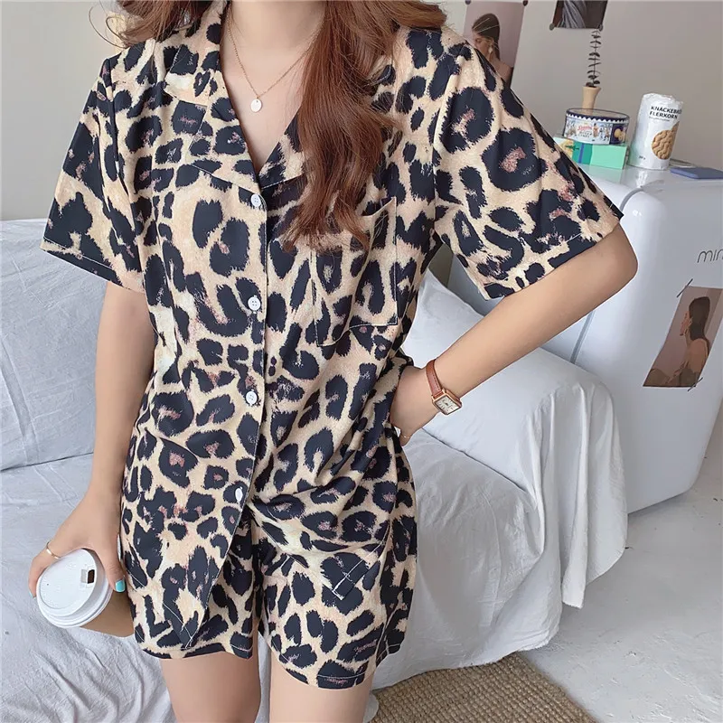 Été Chic Animal imprimé vêtements de nuit femmes léopard filles vêtements de nuit tout Match ample Homewear pyjamas ensembles 210525