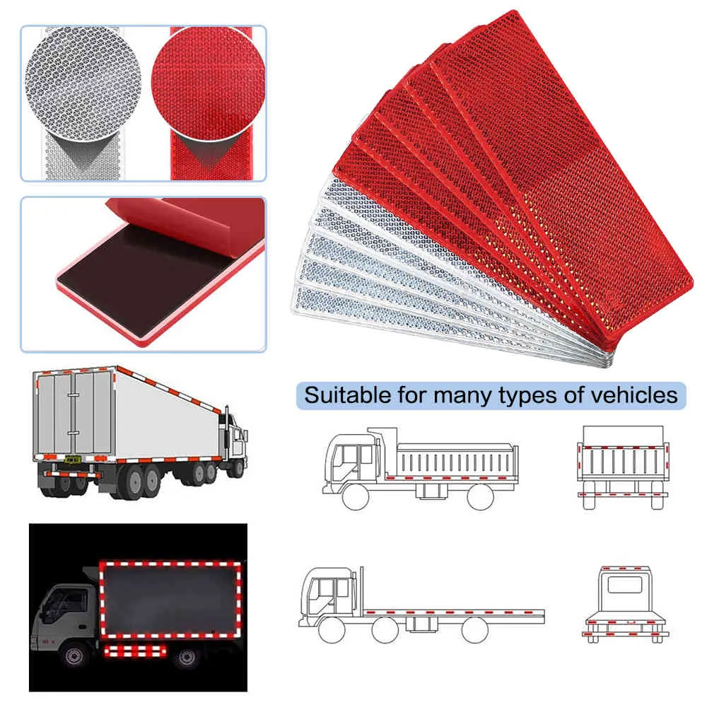 5 stks wit rood plastic reflecterende waarschuwing plaat tape reflector stickers auto truck trailer motorfiets veiligheid sticke auto