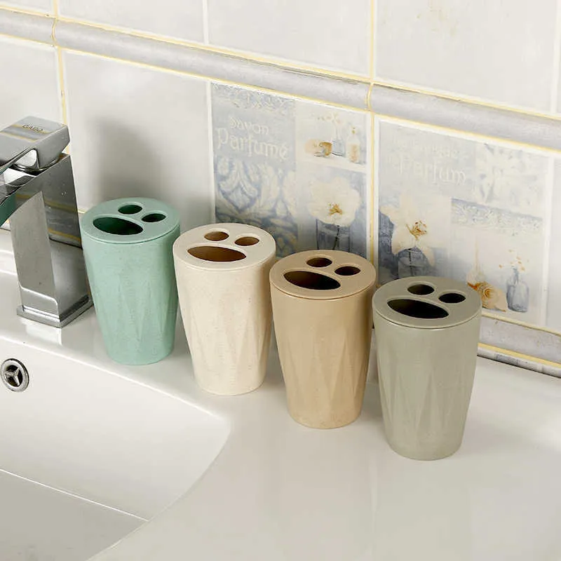 Bathroom Accessories Wheat Straw Soap Dish Dispenser Toothbrush Holder Washroom Suit 210709