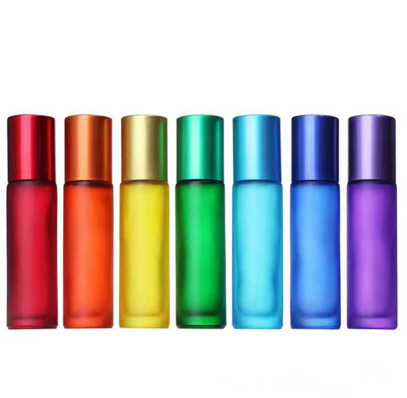 20 unids/lote 10ML de espesor Macaron vidrio aceite esencial rollo en botella Bola de rodillo de Metal para Perfume aromaterapia