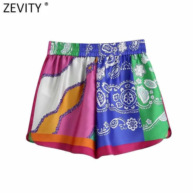 ZEVITY المرأة خمر الأزهار طباعة المرقعة الصيف التنانير السراويل فام شيك مرونة الخصر الشريط pantalone cortos p1122 210719