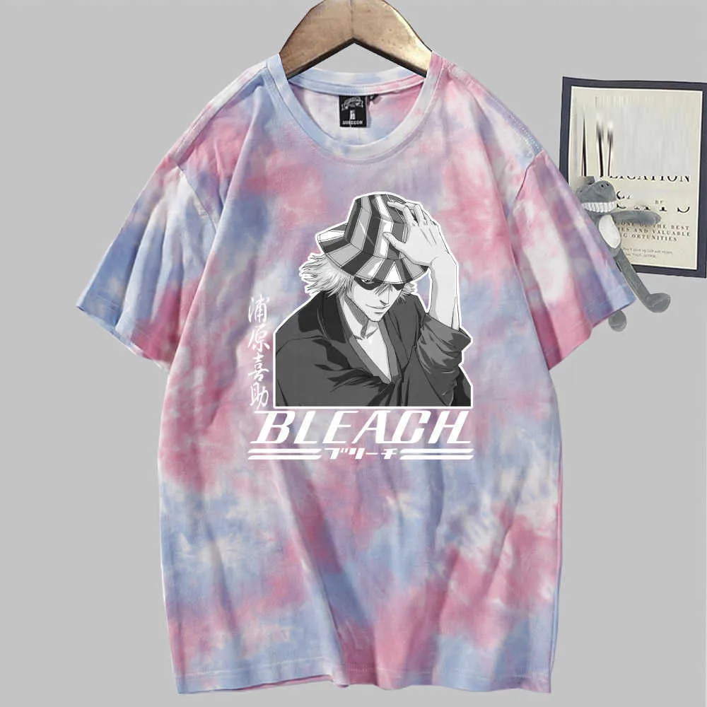 Bleach Kisuke Urahara T-shirt Imprimer Mode Manches courtes Col rond Tie Dye Anime Tops Y0809