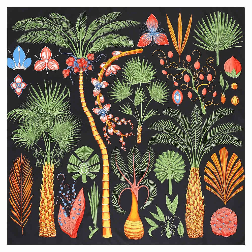 Lesida роскошный бренд дизайн пальмы зимняя площадь 130см Twill шелковый шарф женские керки шарфы для женской платки