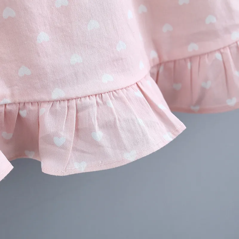 Baby Girls Casual Sukienki Lato Moda Serce Drukuj Kostiumy Maluch Rękawem Odzież Odzież urodzinowa 210429