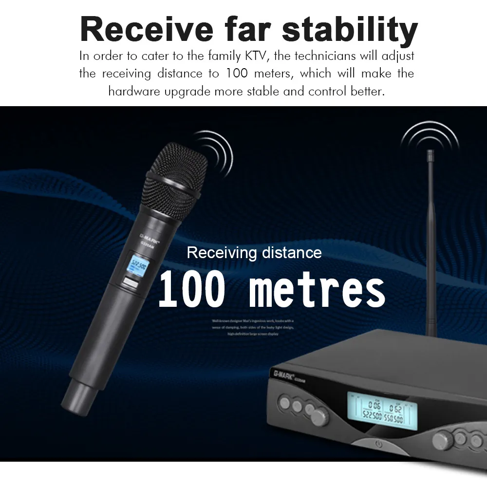 Mikrofon bezprzewodowy G-Mark G320AM Professional UHF Handheld MIC Częstotliwość Regulowany 100m Odbierz Karaoke Kościół Party Show