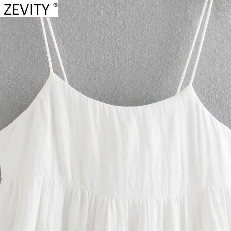 Zevity Women Back Bow Bundet Patchwork Vit Sling Midi Klänning Kvinna Spaghetti Strap Vestido Chic Casual Sommar Klänningar DS8304 210603