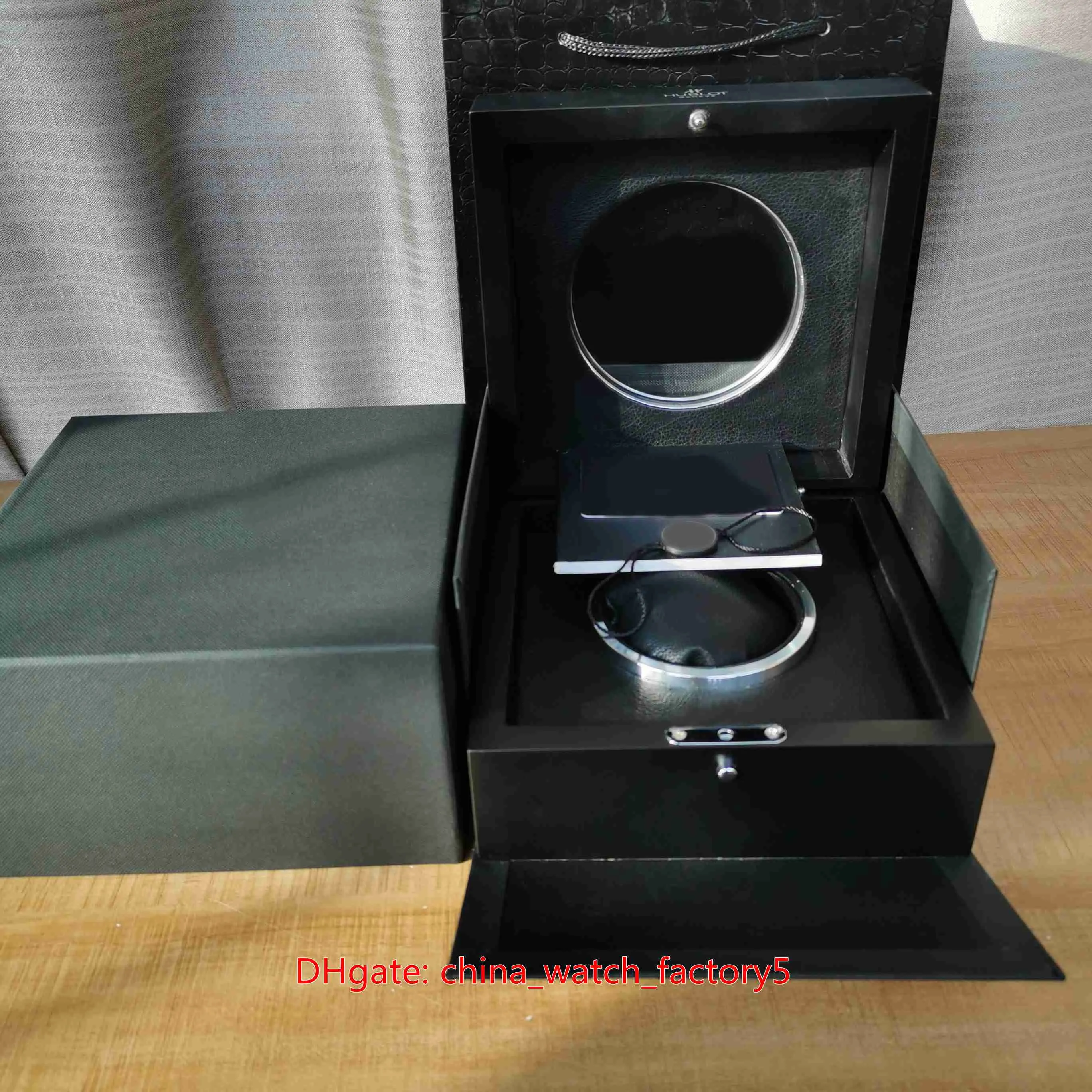 Venda de alta qualidade hub relógio caixa original papéis cartão transparente vidro madeira caixas presente bolsa para king power hub4100 2892 w257i