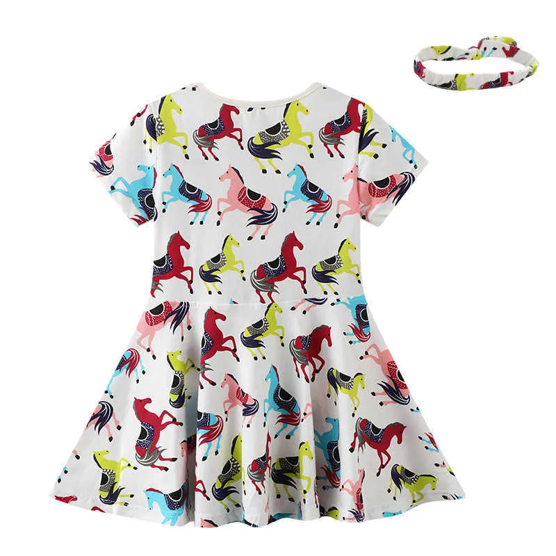 Jumping Meters Filles Cheval Robes Pour L'été Coton Bébé Vêtements Animaux Imprimer Vente Costume Robes Toddler Dress 210529