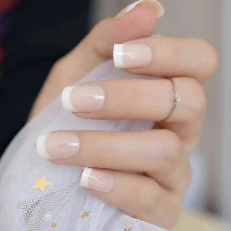 Falska naglar nakna naturliga vita franska falska naglar tips akryl uv false press på diy manicure salong klistermärken konstgjord nageltips 220225