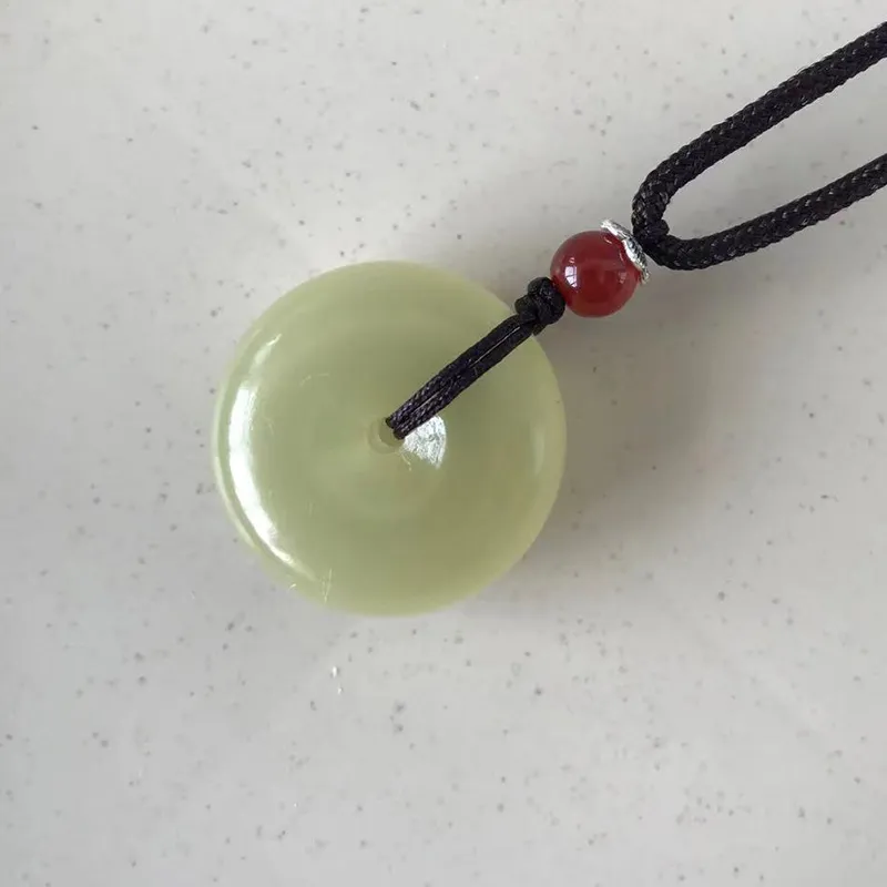 Livraison directe XinJiang Jade bouton de sécurité pendentif chinois Jade PingAnKou amulette collier avec chaîne pour hommes femmes