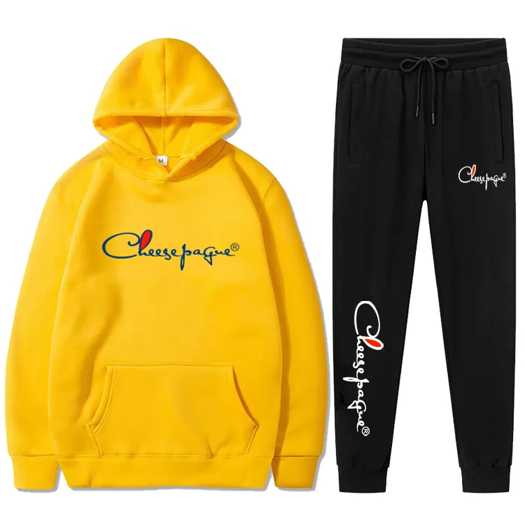 New Hooded Men's Brand letter printing Tracksuit Solid Color Leisure Slim Fit 2-piece Set Cotton Hooded Sweater and Sweatpants