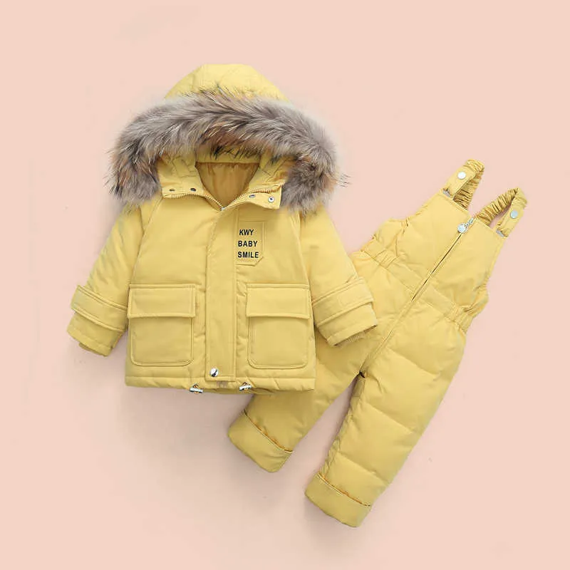 Winter Down куртка комбинезон детский мальчик Parka Real Fur Girl Одежда детская одежда набор малыша толщиной теплый комбинезон Snowsuit 211222