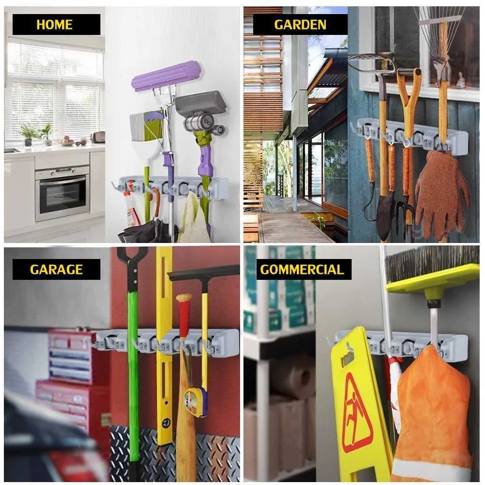 Kitchen Organizer Wall Mounted Kitchen Shelf Storage Holder for Mop Brush Broom Mops Hanger Organizer Too 210705