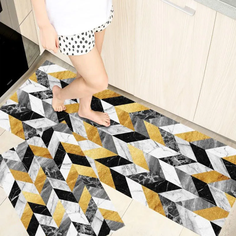 Moderne géométrique étanche à l'huile tapis anti-dérapant bain doux chambre sol salon tapis paillasson cuisine tapis 220301