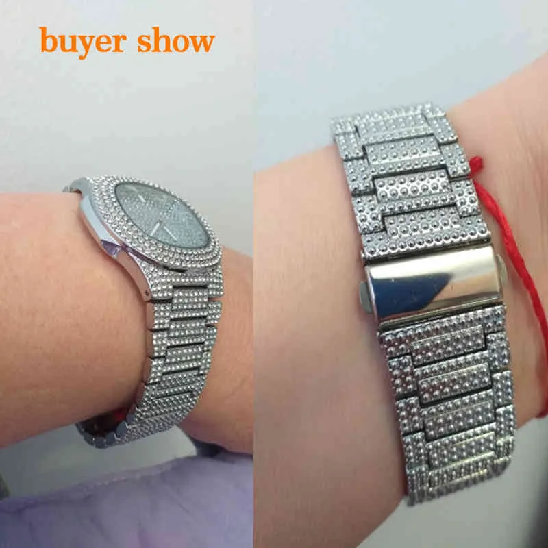 Mode XFCS montre en or jaune femmes Hip Hop Bracelet hommes montres à Quartz Bling diamant glacé montre-Bracelet livraison directe Relogio