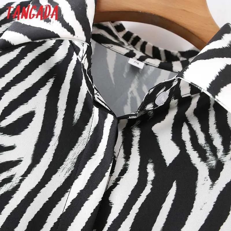 Tangada Frauen Retro Übergroße Tier Druck Hemd Langarm Chic Weibliche Casual Lose Hemd Tops DA143 210609