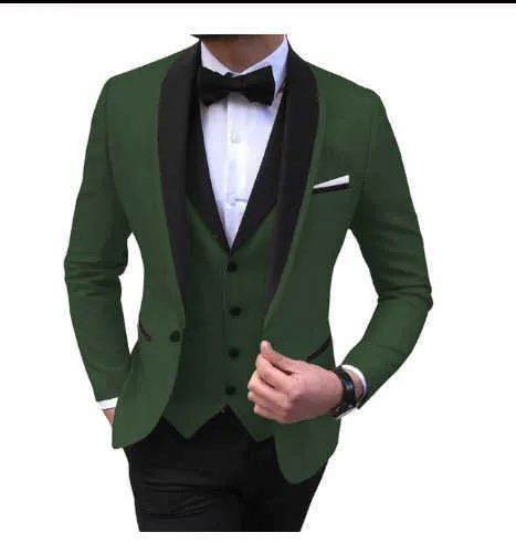 Ternos masculinos 3 peças Slim Fit Negócios Casuais Groomsmen Cinza Marfim Verde Lapela Smoking para Casamento Terno Blazer Calças Colete X0909