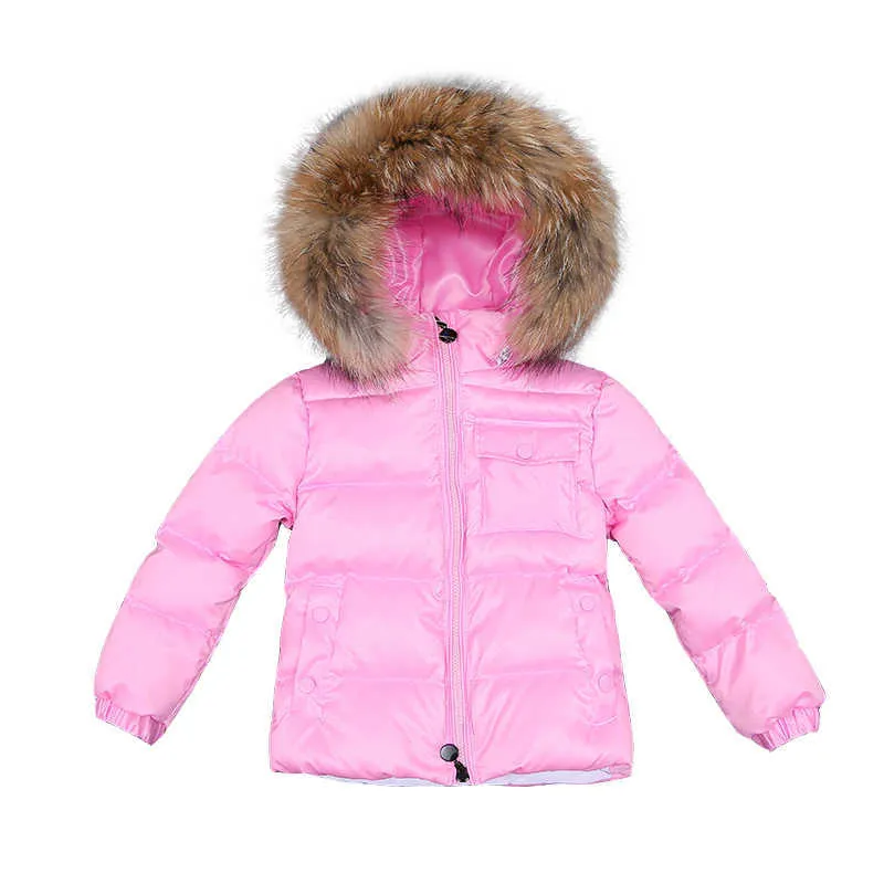 Kids Winter Down Jacket for Girls Big Real Fur Boys Clothes Children Clothing Baby Thicken Warm Snowsuit Toddler Coat with Hood 211025