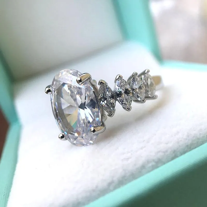 Luomansi Silber Schmuck Ringe S925 Luxus Große Oval Diamant Verlobungsring Super Fash Für Frauen Cluster293L