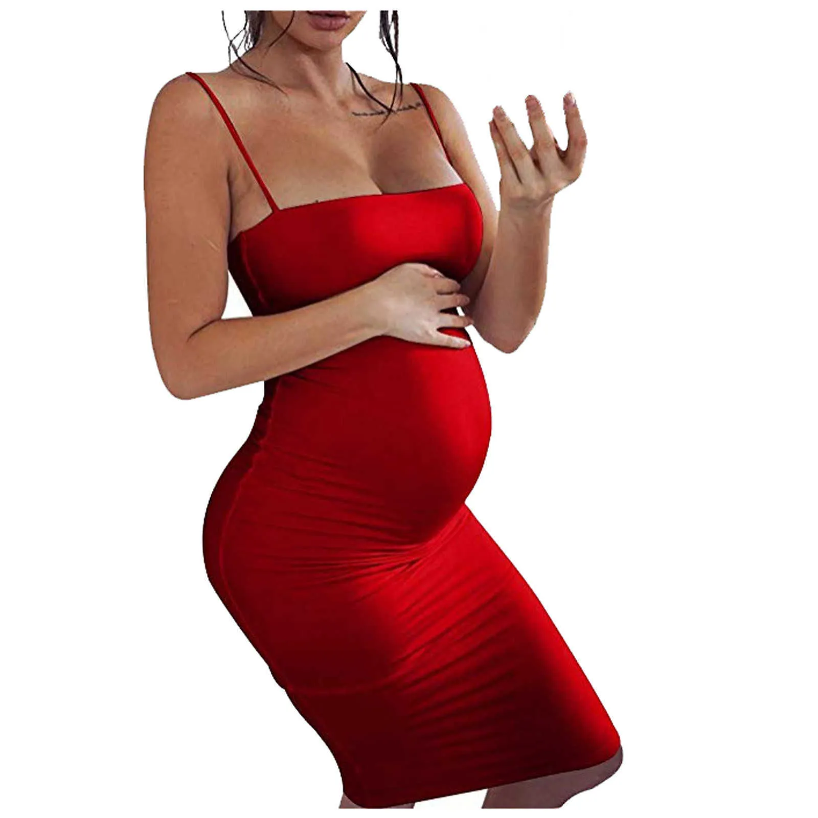 2021 Abito da donna in gravidanza Solido sexy Maternità incinta O-Collo senza maniche Abito da Boho allattamento le donne incinte Abito #2 Q0713
