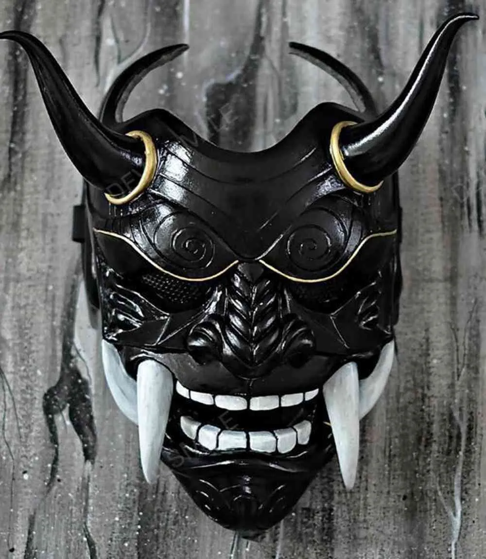 Japoński Duch Halloween Masquerade Cospaly Pradny Half Face S Samurai Hannya Horror Skull Party Maska dla dorosłych