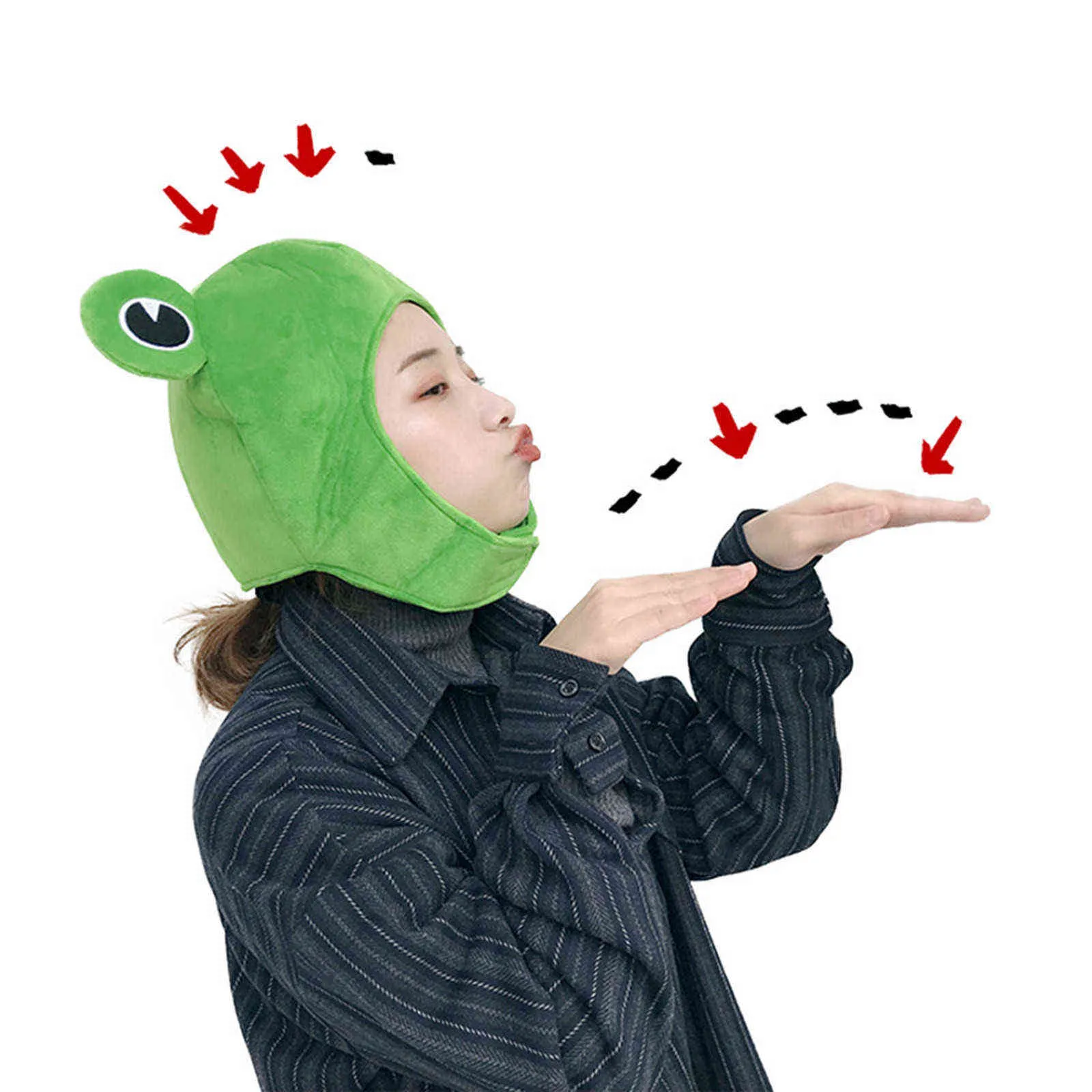 Novelty Caps Funny Big Frog Eyes Cute Cartoon Plush Hat Toy Green Full Headagear Cap Cosplay Kostym Party Dress Up Photo Prop Y21111