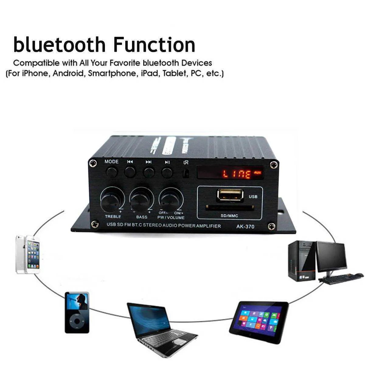 Amplificatore di potenza auto da 400 W 2 CH Hifi Subwoofer domestico Amplificatore audio Altoparlante stereo Bluetooth Supporto telecomando 211011