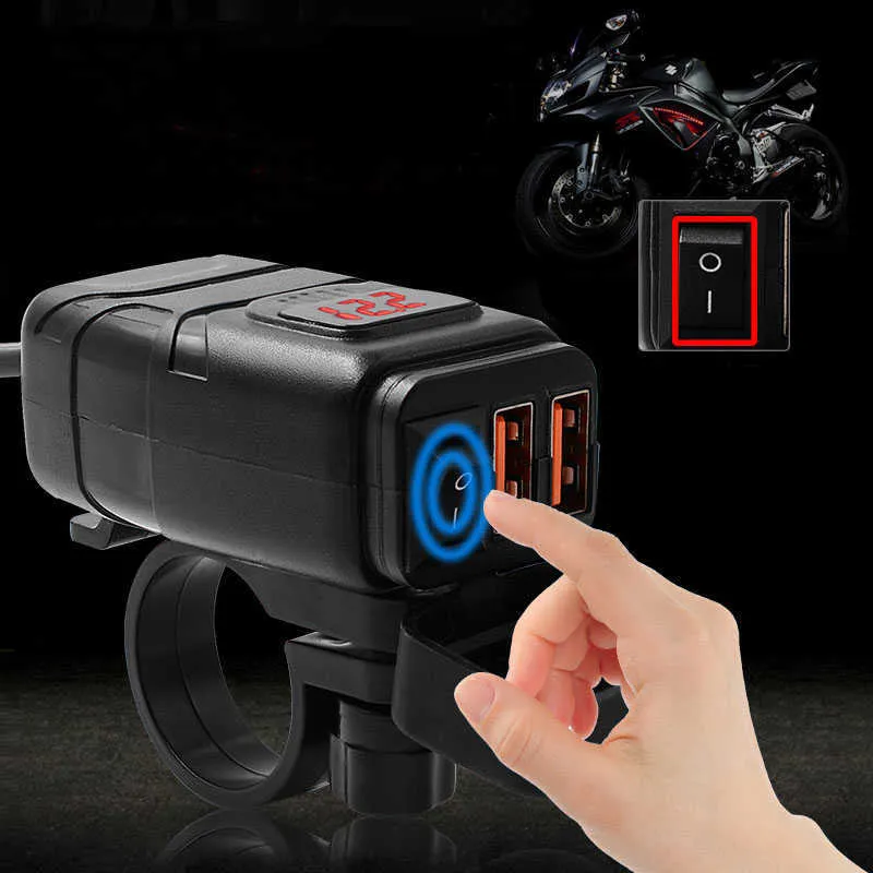 Porta USB 12V dupla à prova d'água para motocicleta guidão carregador carregamento rápido 3 0 com voltímetro smartphone tablet GPS3111