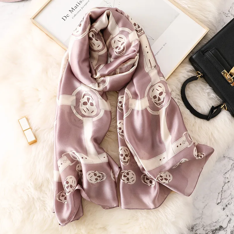 Soft Designer Skeleton Skull Silk Scarf Women Punk Style Long Scarves Shawls Ladies Brand Pashmina Hijab Foulard 180cm2712