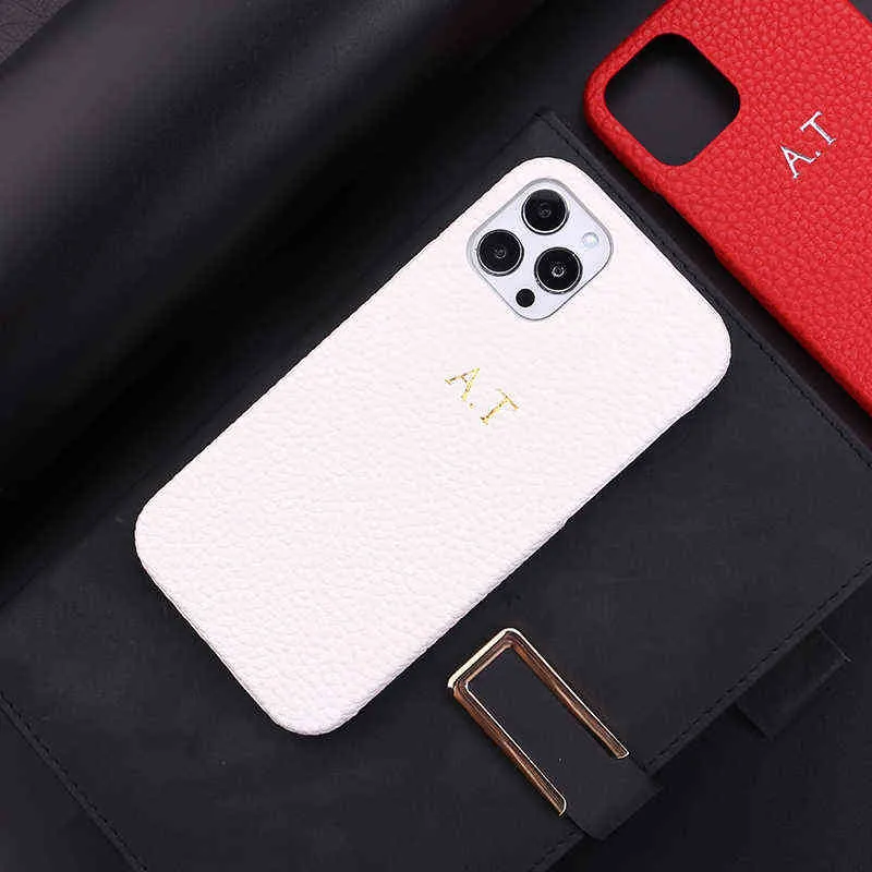 Personalizacja Niestandardowa nazwa początkowa Pebble Grain Skórzowa okładka telefonu na iPhone 12 11 13 Pro xr XS MAX 78 Plus DIY TELEFE CUSE H18992699