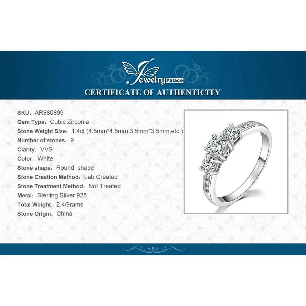 Jewelrypalace 3 Stone CZ Pierścionek zaręczynowy 925 Srebrne pierścienie dla kobiet rocznicowy pierścionki ślubne Silver 925 Biżuteria x071989