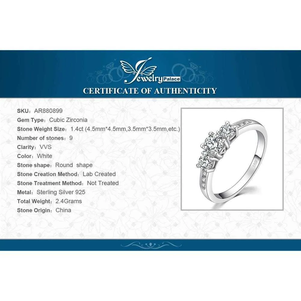 Jewelrypalace 3 Taş CZ nişan yüzüğü 925 Kadınlar İçin Gümüş Yüzükler Yıldönümü Yüzüğü Alyans Gümüş 925 Takı X072677