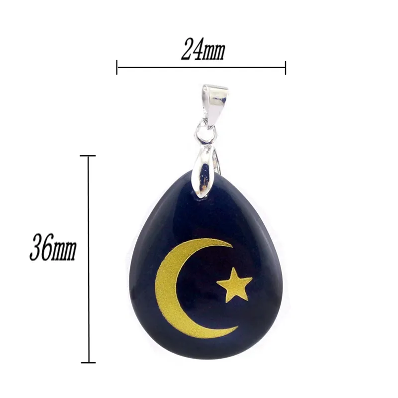 Forma di goccia d'acqua di pietra naturale Aura Cittana a ciondolo Collana incisa a stella islamica Moon Reiki Simbolo Pattern Pendants Heal Crystal Hanging285J