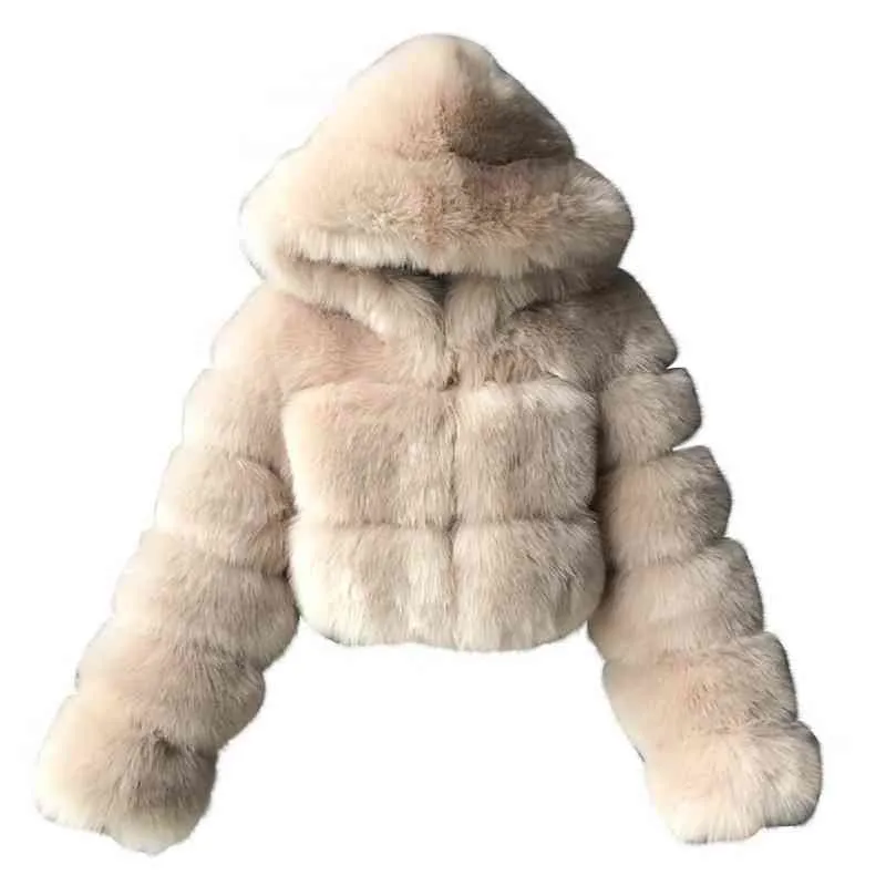 Abrigos y chaquetas de imitación recortada corta peluda de alta calidad para mujer abrigo superior esponjoso con chaqueta de invierno con capucha para mujer # T2G 211220