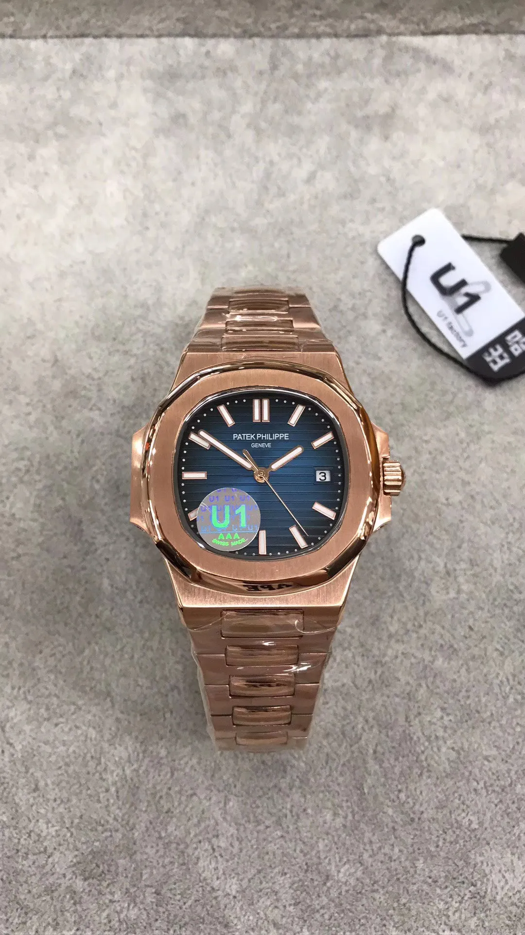 Los hombres clásicos U1 hacen relojes completos de oro rosa de 18 k pulsera en blanco y negro 324 trainspotter 40 mm reloj mecánico automático azul ge3162