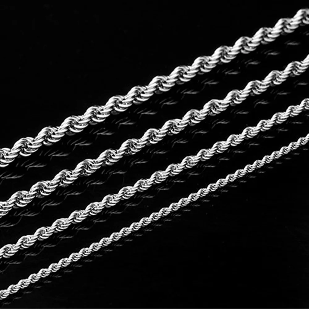 Colar de aço inoxidável de 2 mm-5 mm com corda ed elo de corrente para homens e mulheres de 45 cm a 75 cm de comprimento com bolsa de veludo 2613