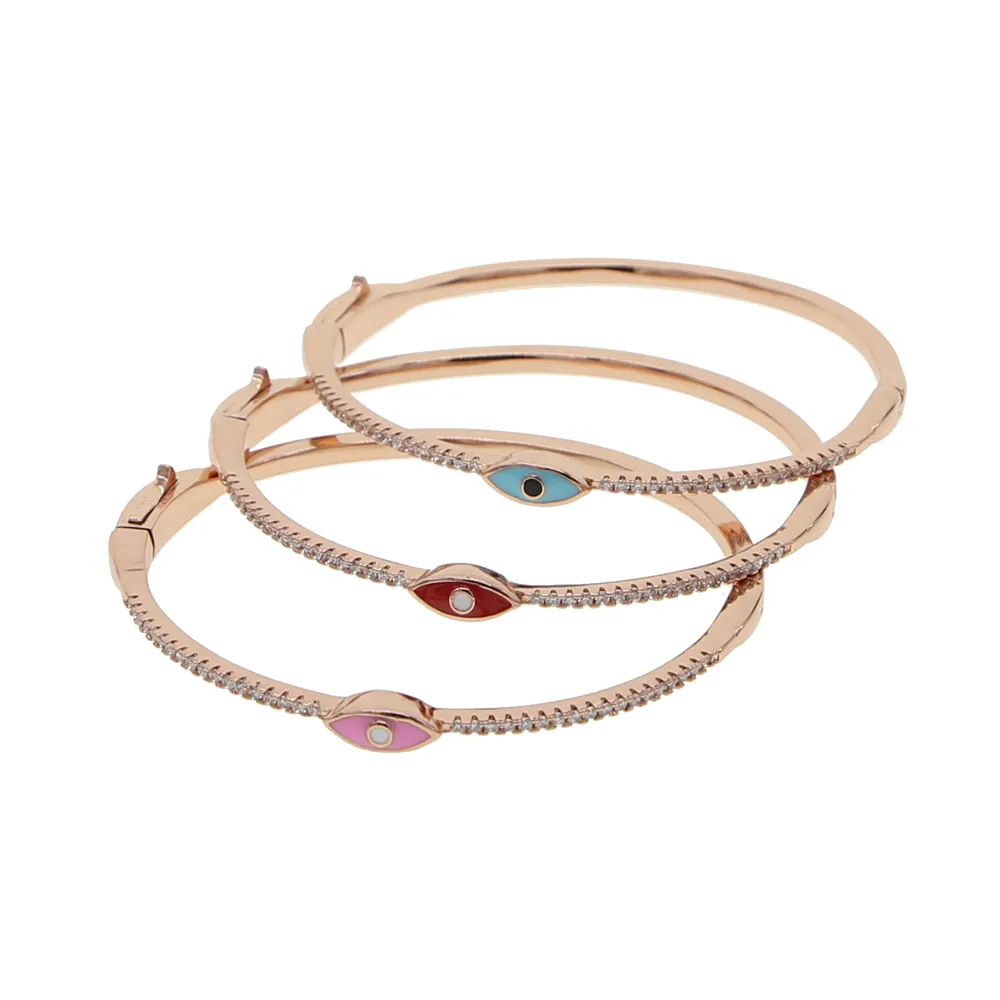 Boho Bohemia Lucky gioielli turchi moda donna Bracciale rigido in oro rosa blu rosa smalto rosso malocchio