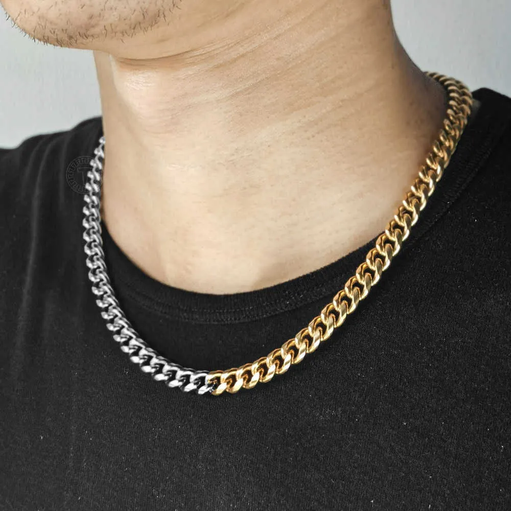 Miami Hip Hop Style Men's and Women's Neck Ras Necklace, Cuban Stainless Steel Mesh Chain, Gold and Silver, Fashion Jewelry, 3 / 9mm, Dnm37 Q0809