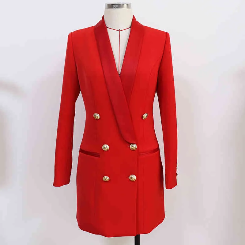 Haute qualité 2021 plus récent Designer Blazer robe femmes Double boutonnage Lion boutons col cranté robe X0521