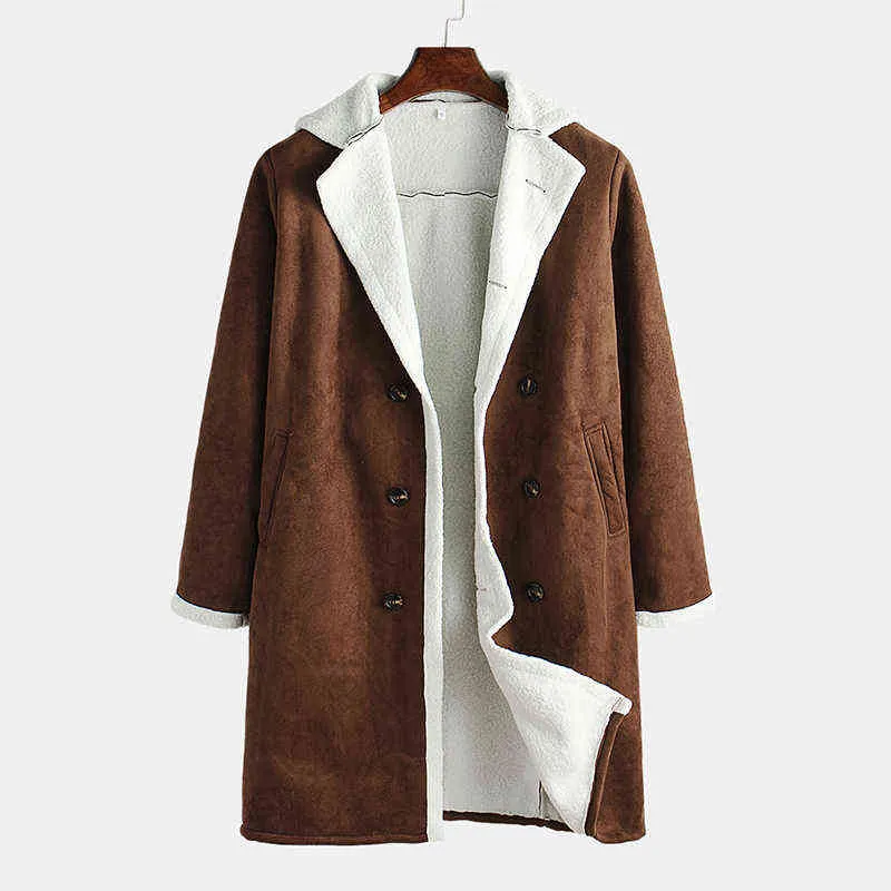Automne mode solide Composite daim manteaux hommes hiver mince chaud simple boutonnage veste décontracté Turn-down Streetwear 211214