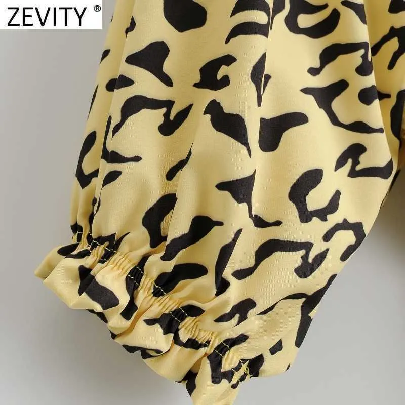 Zevidade Mulheres Vintage Vintage Collar Leopardo Impressão Elastic Smock Blusa Feminino Slow Slove Camisa Chic Blusas Tops LS7646 210603