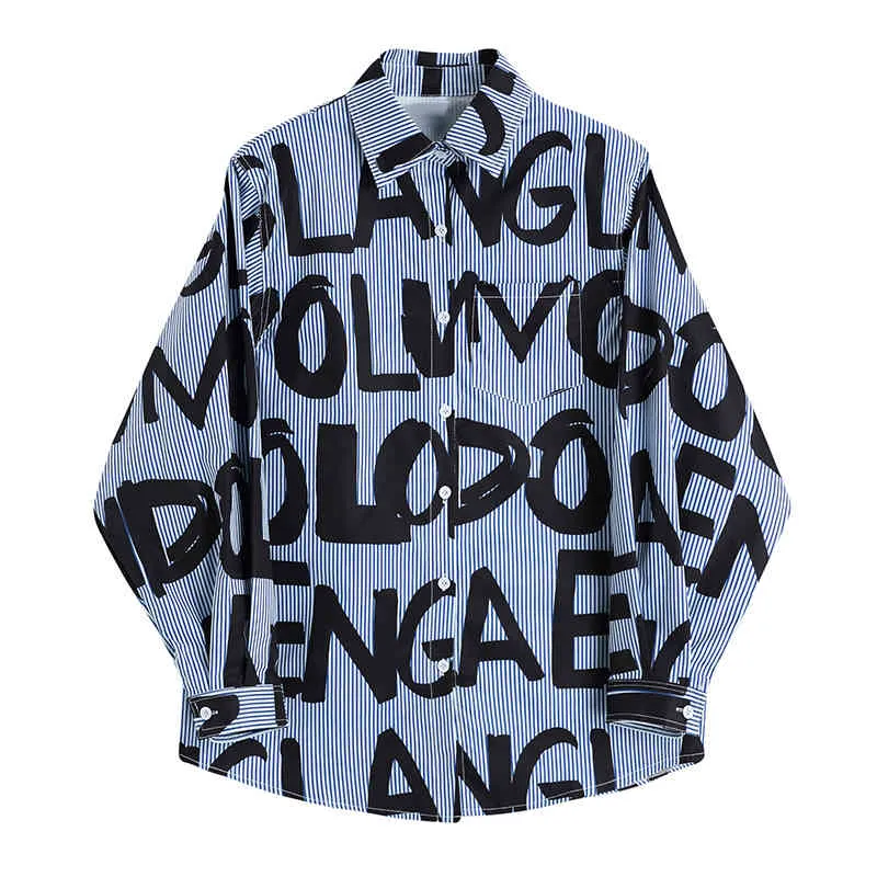 Otoño letra impresión de gran tamaño blusa de mujer camisa de manga larga moda casual streetwear camisas de mujer traje de dos piezas tops femeninos 210326