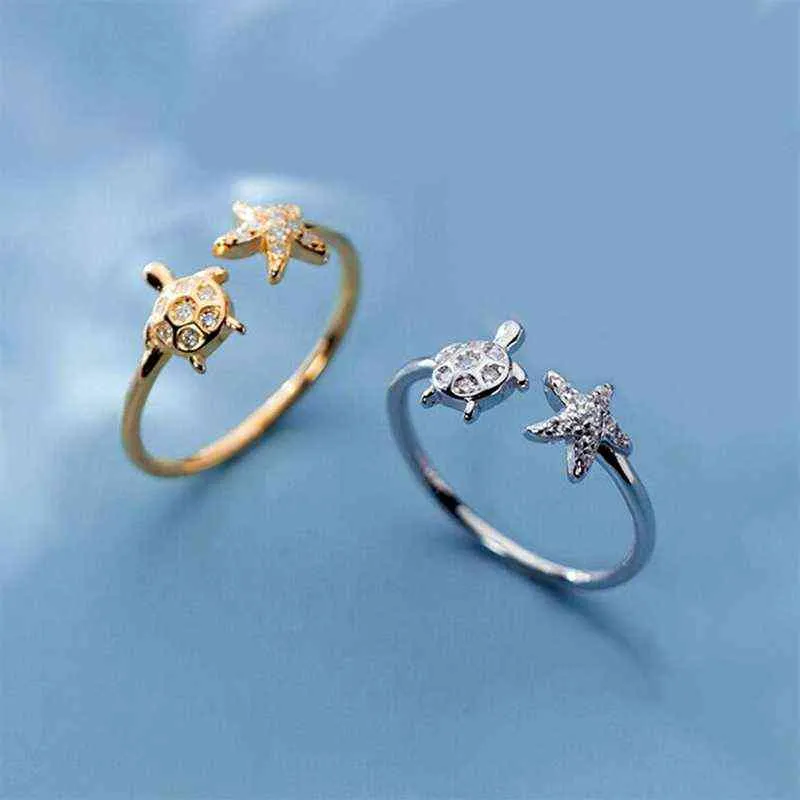 Sea Star och Turtle Open Size Finger Ringar för Kvinnor Mode Smycken Casual Party Gifts G1125